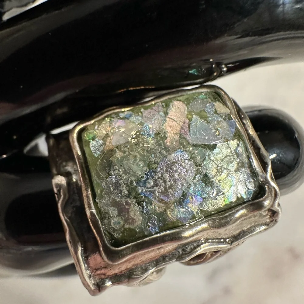 Vintage PZ Israel Sterling Silver and Roman Glass size 11 925